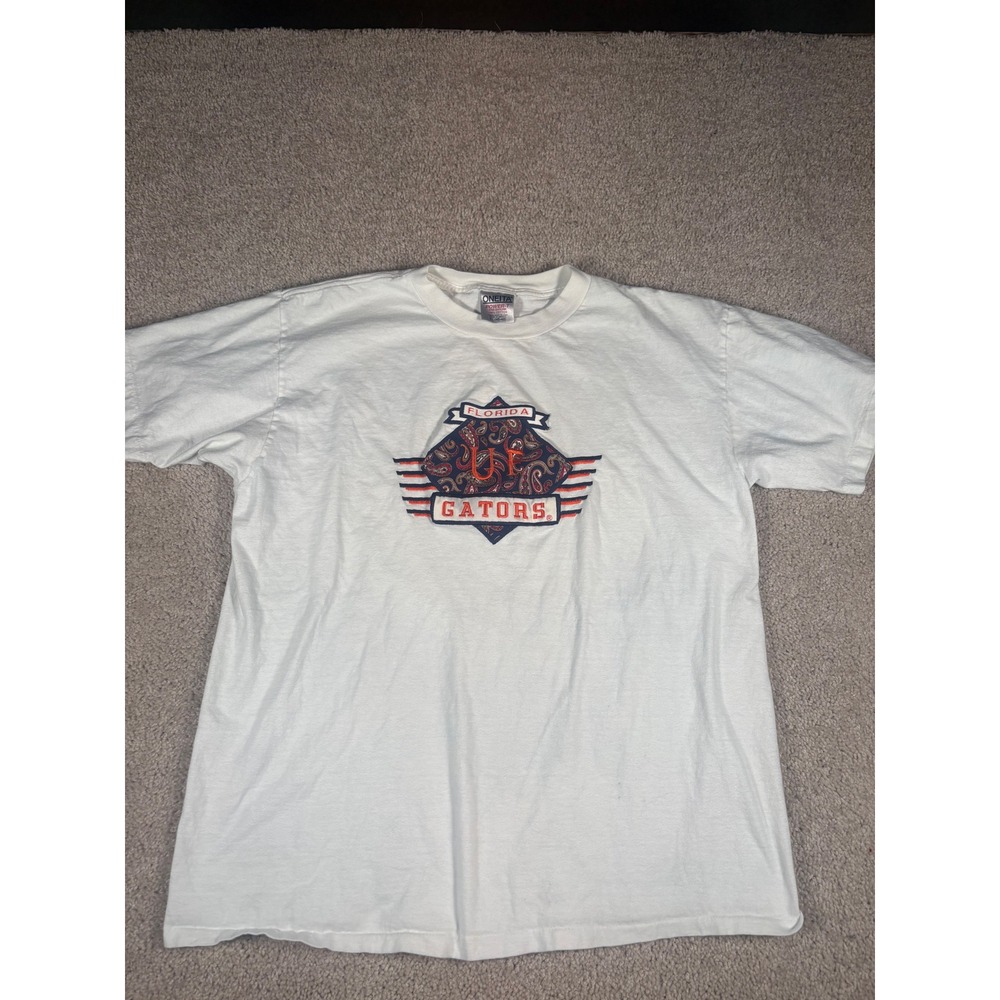 Vintage Oneita Florida Gators Paisley Embroidered T-Shirt White XL Mens UF